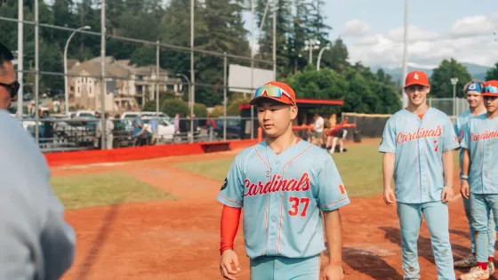 An Abbotsford Cardinals baserunner rounds the bases during the provincial championship game.