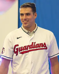 Cade Smith smiles in his Cleveland Guardians jersey at Guards Fest.